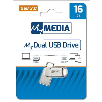 USB stick MyMedia 2.0 #69265, 16 GB, Dual USB 2.0 / USB-C, metalni