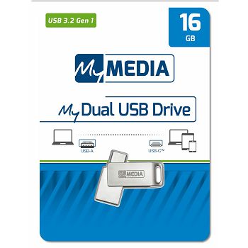 USB stick MyMedia 3.2 Gen1 #69268, 16 GB, Dual USB-A / USB-C, metalni
