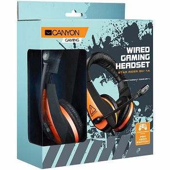 CANYON Gaming headset 3.5mm jack with adjustable microphone and volume control, with 2in1 3.5mm adapter, cable 2M, Black, 0.23kg