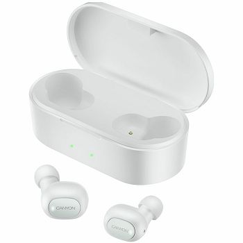 Canyon TWS-2 Bluetooth sport headset, with microphone, BT V5.0, RTL8763BFR, battery EarBud 43mAh*2+Charging Case 800mAh, cable length 0.18m, 78*38*32mm, 0.063kg, White