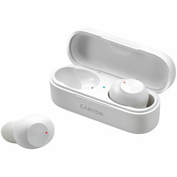 Canyon TWS-1 Bluetooth headset, with microphone, BT V5.0, Bluetrum AB5376A2, battery EarBud 45mAh*2+Charging Case 300mAh, cable length 0.3m, 66*28*24mm, 0.04kg, White