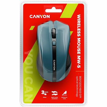 CANYON MW-5 2.4GHz wireless Optical Mouse with 4 buttons, DPI 800/1200/1600, Blue, 122*69*40mm, 0.067kg