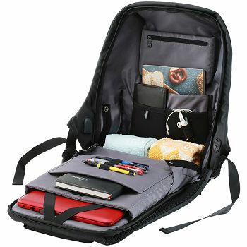 CANYON BP-9 Anti-theft backpack for 15.6 laptop, material 900D glued polyester and 600D polyester, black, USB cable length0.6M, 400x210x480mm, 1kg,capacity 20L
