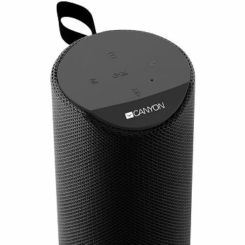 CANYON Bluetooth Speaker, BT V5.0, Jieli AC6925B, Built in microphone, TF card support, 3.5mm AUX, micro-USB port, 1200mAh polymer battery, Black, cable length 0.5m, 65*65*165mm, 0.326kg