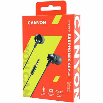 CANYON Stereo earphones with microphone, metallic shell, 1.2M, dark gray