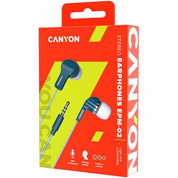 CANYON Stereo Earphones with inline microphone, Blue