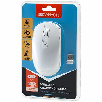 2.4GHz Wireless Rechargeable Mouse with Pixart sensor, 4keys, Silent switch for right/left keys,DPI: 800/1200/1600, Max. usage 50 hours for one time full charged, 300mAh Li-poly battery, Pearl-White, 