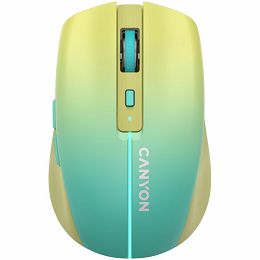 CANYON MW-44, 2 in 1 Wireless optical mouse with 8 buttons, DPI 800/1200/1600, 2 mode(BT/ 2.4GHz), 500mAh Lithium battery,7 single color LED light , Yellow-Blue(Gradient), cable length 0.8m, 102*64*35