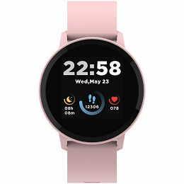 Smart watch, 1.3inches IPS full touch screen, Round watch, IP68 waterproof, multi-sport mode, BT5.0, compatibility with iOS and android, Pink, Host: 25.2*42.5*10.7mm, Strap: 20*250mm, 45g