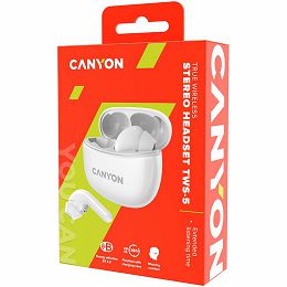 Canyon TWS-5 Bluetooth headset, with microphone, BT V5.3 JL 6983D4, Frequence Response:20Hz-20kHz, battery EarBud 40mAh*2+Charging Case 500mAh, type-C cable length 0.24m, size: 58.5*52.91*25.5mm, 0.03