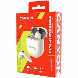 Canyon TWS-6 Bluetooth headset, with microphone, BT V5.3 JL 6976D4, Frequence Response:20Hz-20kHz, battery EarBud 30mAh*2+Charging Case 400mAh, type-C cable length 0.24m, Size: 64*48*26mm, 0.040kg, Be