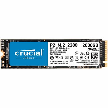 Crucial SSD Crucial P2 2000GB 3D NAND NVMe PCIe M.2 SSD, 2400/1900 MB/s, EAN: 649528902320