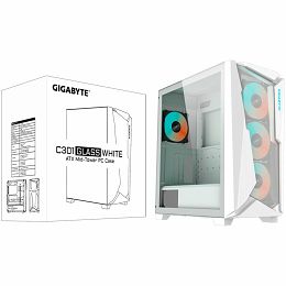 GIGABYTE C301 GLASS Midi Tower, E-ATX, USB 3.1 Gen2 Type-C x1, USB 3.0 x2, Audio In & Out, LED Switch, 4x 120mm ARGB fans, Tempered Glass, White