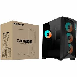 GIGABYTE C301 GLASS Midi Tower, E-ATX, USB 3.1 Gen2 Type-C x1, USB 3.0 x2, Audio In & Out, LED Switch, 4x 120mm ARGB fans, Tempered Glass, Black