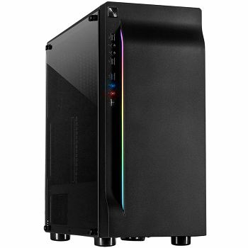 Chassis INTER-TECH A-3411 Creek Gaming Tower, ATX, 1xUSB3.0, 2xUSB2.0, PSU optional, Window side panel, LED light on the front, integrated RGB LED, Black