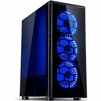 Chassis INTER-TECH CXC2 Gaming Midi Tower, ATX, 1xUSB3.0, 2xUSB2.0, audio, PSU optional, Acrylic side panel, Tempered glass front with 3x Blue Argus L-12025 LED-fans, Dust filters, Black