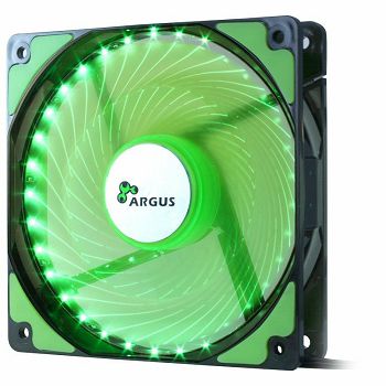 INTER-TECH FAN Argus L-12025, 120mm with 33 GREEN ultra bright LEDs, Vibration-free, Rubberized dampers, Fluid-bearing, 3pin and 4pin Molex, Retail