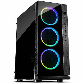 Chassis INTER-TECH W-III RGB Gaming Midi Tower, ATX, 1xUSB3.0, 2xUSB2.0, audio, PSU optional, Acrylic side panel, Tempered glass front with 3x Argus RS03 RGB-fans + remote , Dust filters, Black