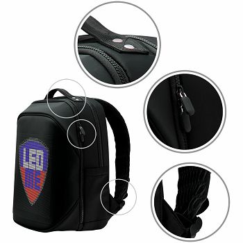 Prestigio LEDme MAX backpack, animated backpack with LED display, Nylon+TPU material, connection via bluetooth, dimensions 42*31.5*20cm, LED display 64*64 pixels, black color.