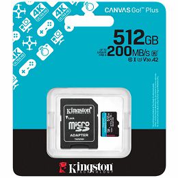 KINGSTON 512GB microSDXC Canvas Go Plus Gen4 200MB/s A2 U3 V30 Card + Adapter