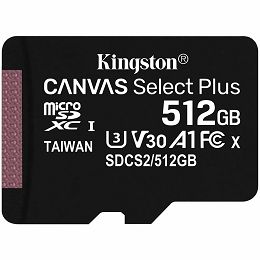 Kingston 512GB micSDXC Canvas Select Plus 100R A1 C10 Single Pack w/o ADP EAN: 740617299250