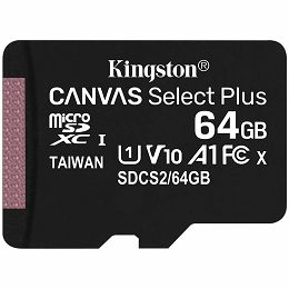 Kingston 64GB microSDXC Canvas Select Plus 100R A1 C10 Single Pack w/o ADP EAN: 740617298963