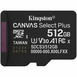 KINGSTON 512GB micSDXC Canvas Select Plus Gen3 150R A1 w/o ADP