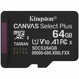 Kingston 64GB micSDXC Canvas Select Plus Gen3 100R A1 Single Pack w/o ADP