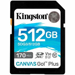 Kingston 512GB SDXC Canvas Go Plus 170R C10 UHS-I U3 V30 EAN: 740617301571