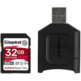 Kingston 32GB Canvas React Plus SDHC UHS-II 300R/260W U3 V90 for Full HD/4K/8K EAN: 740617301946