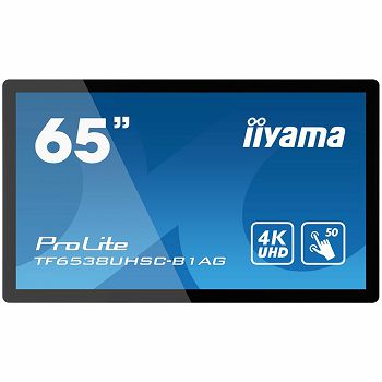 IIYAMA Monitor 65" PCAP Anti-glare Bezel Free 12-Points Touch Screen, 3840x2160 (4K), IPS panel, 24/7 operation, 2xHDMI, DisplayPort, DVI, VGA, 420cd/m², 1100:1, 8ms, Landscape, Portrait or Face-up mo