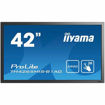 IIYAMA Monitor Prolite, 42" 20-Points Infrared Touch Screen with AG glass, 1920x1080, AMVA3 panel, Full Metal Housing, Fan-less, Speakers, Multiple Signal In-/Outputs, USB Touch Interface, 400cd/m², 3