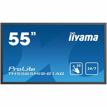 IIYAMA Monitor Prolite, 55" 20-Points Touch Screen, 1920x1080, IPS panel, Full Metal Housing, Fan-less, Speakers, Multiple In-/Outputs (VGA, HDMI (3x), AV and more),Infra-Red Touch,USB Touch Interface