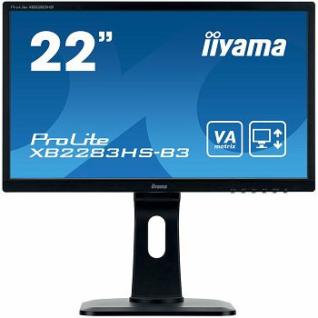 IIYAMA Monitor Prolite, 21,5" 1920x1080, 13cm Height Adj. Stand, Pivot, 250cd/m², Speakers, DisplayPort, HDMI, VGA, 4ms