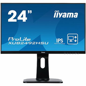 IIYAMA Monitor Prolite, 24" ETE, ULTRA SLIM LINE , 1920x1080, IPS-panel, 13cm Height Adj. Stand, Pivot, 4ms, 250 cd/m², Speakers, VGA, HDMI, DisplayPort, USB-HUB (23,8" VIS)