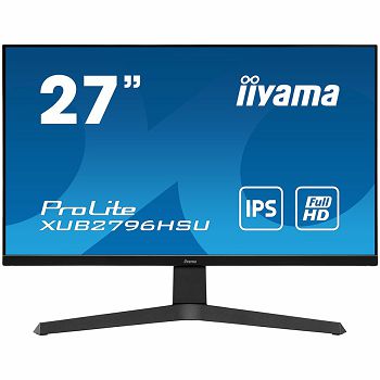 iiyama 27" ETE IPS-panel, 1920x1080,  250 cd/m², 13cm Height Adj. Stand, Speakers, HDMI, DisplayPort, 1ms (MPRT), USB-HUB 2x2.0, Black
